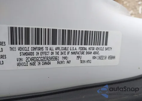 2014 Dodge Grand Caravan Sxt из США, поврежденный, VIN 2C4RDGCG2ER205961